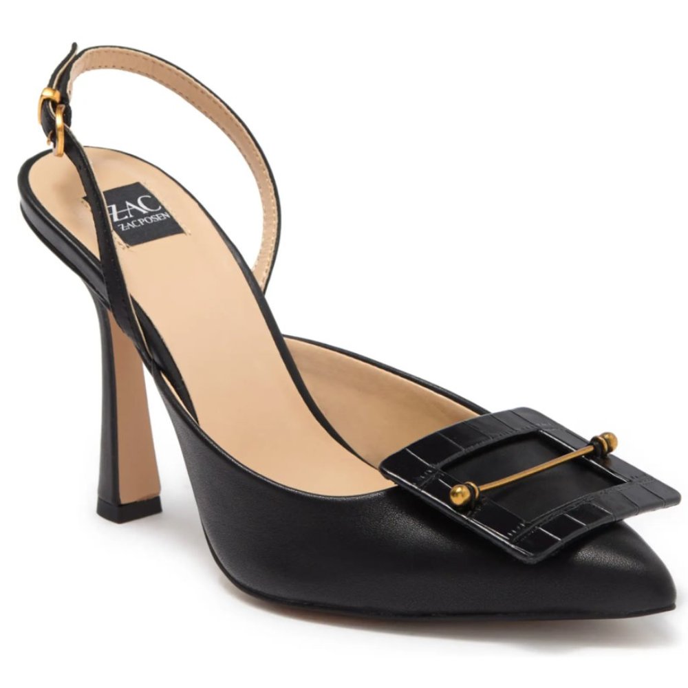 Nena Buckled Leather Slingback Pump - 8.5M, BLACK